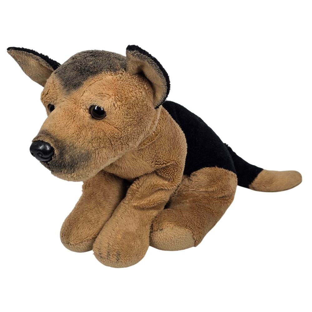 FAO SCHWARZ RARE 10" PLUSH FLOPPY GERMAN SHEPHERD DOG – CUDDLY SOFT TAN & BLACK